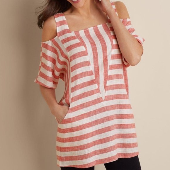 Soft Surroundings Tops - Soft Surroundings Sunset Cream Coral Tunic SZS